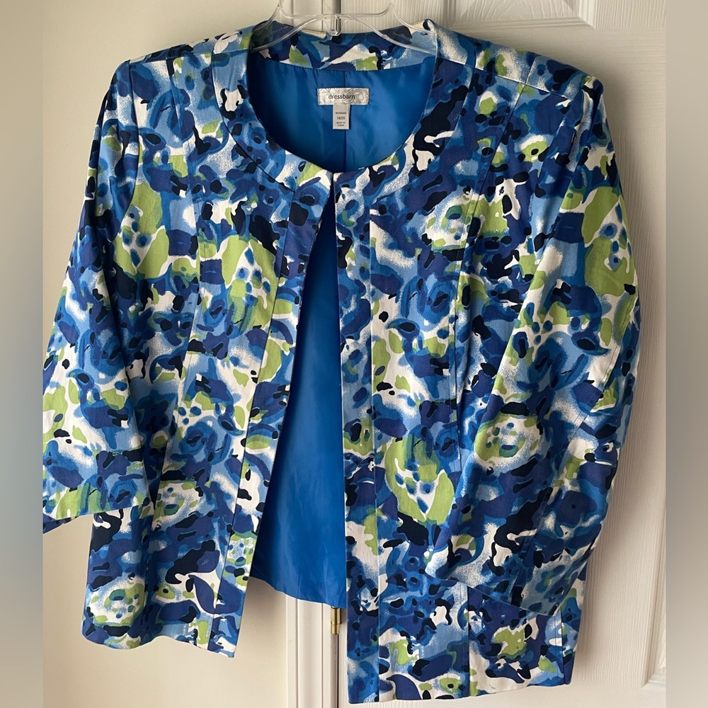 Dressbarn Vibrant Blue and Green Floral Suit Jacket